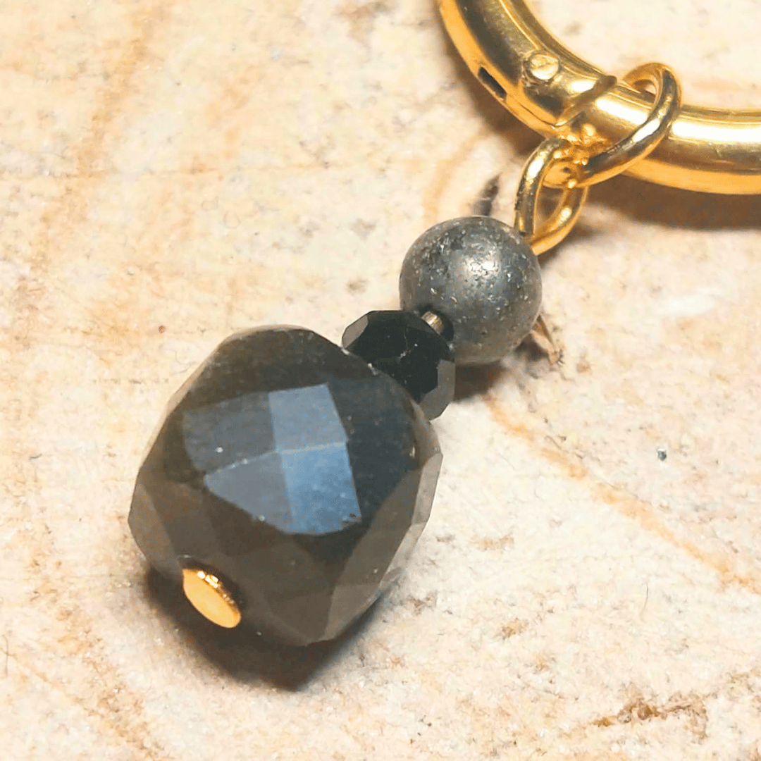 Créoles CARLA – Obsidienne dorée, pyrite et cristal de verre