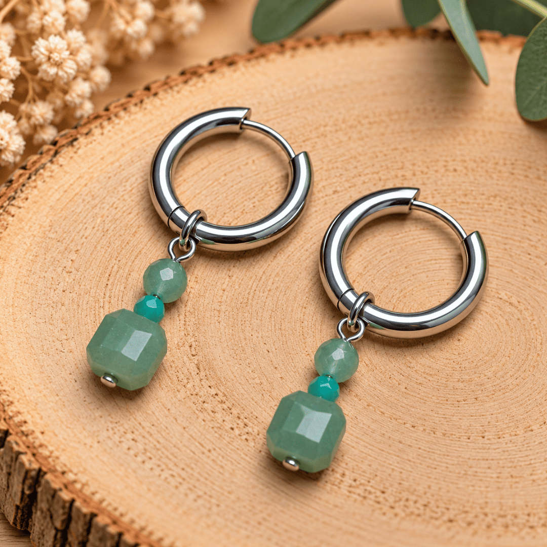 Créoles CARLA – Aventurine verte et cristal de verre