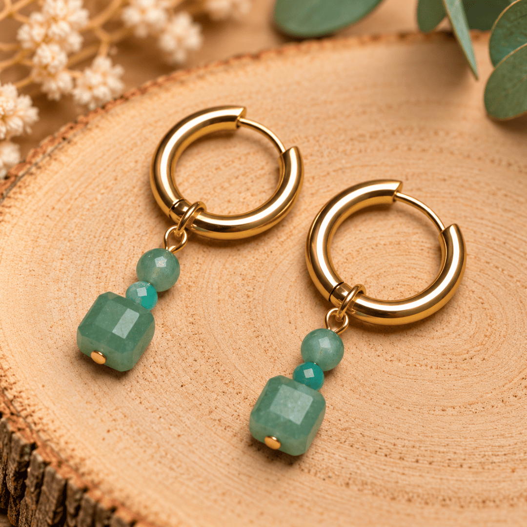 Créoles CARLA – Aventurine verte et cristal de verre