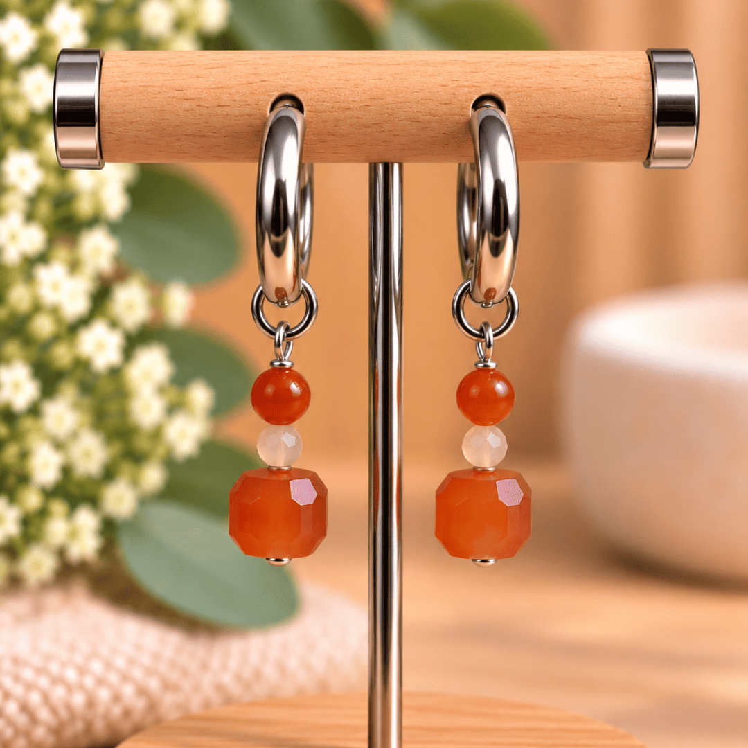 Créoles CARLA – Cornaline et cristal de verre