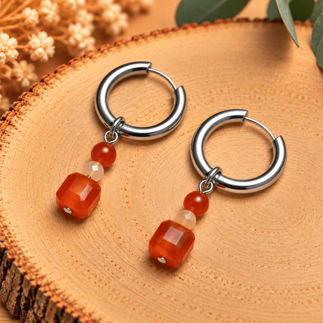 Créoles CARLA – Cornaline et cristal de verre