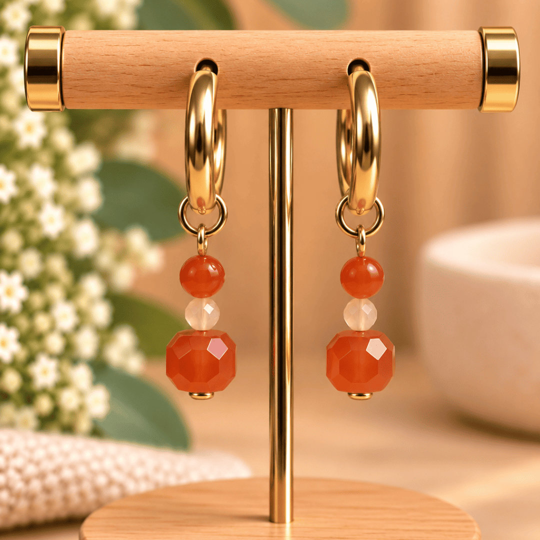Créoles CARLA – Cornaline et cristal de verre