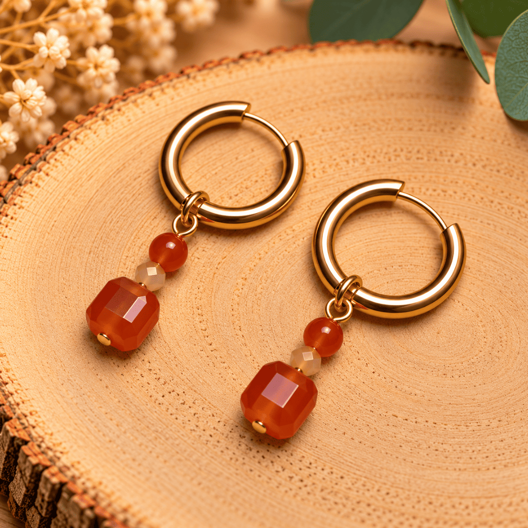 Créoles CARLA – Cornaline et cristal de verre