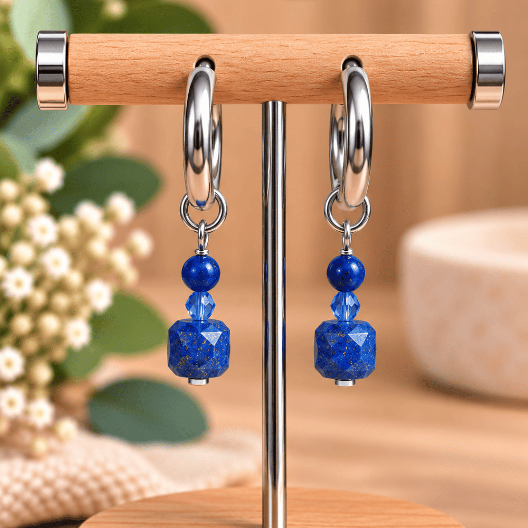 Créoles CARLA – Lapis-lazuli et cristal de verre