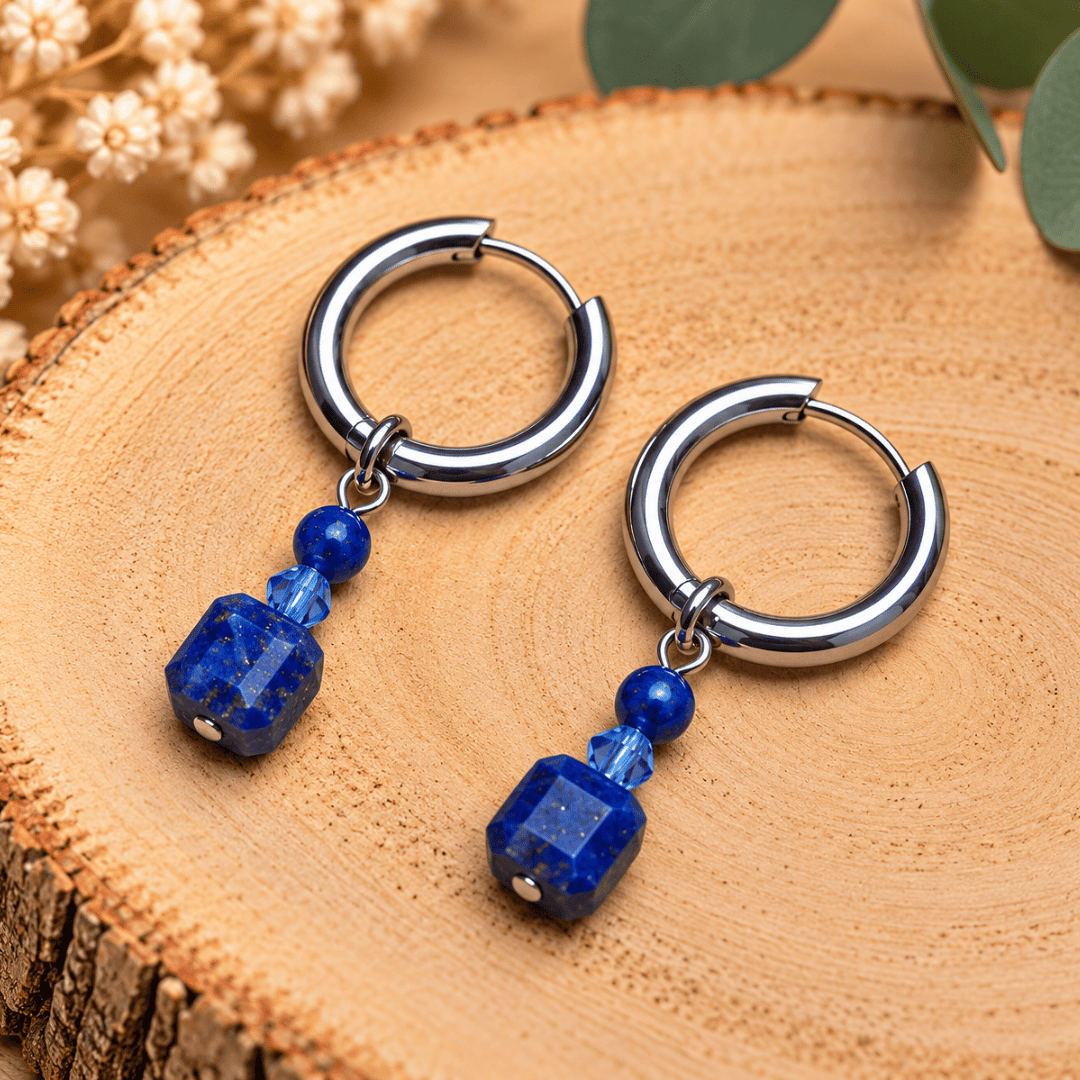 Créoles CARLA – Lapis-lazuli et cristal de verre