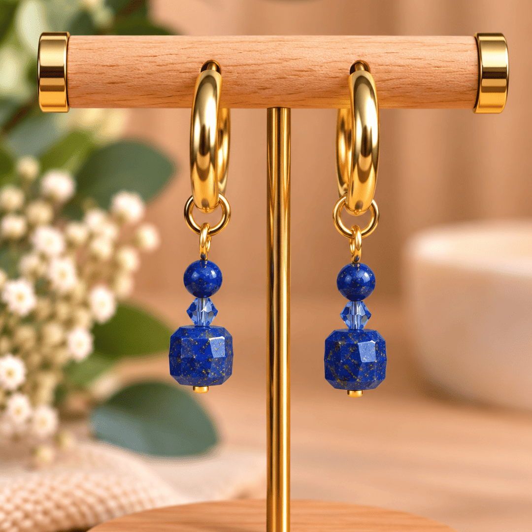 Créoles CARLA – Lapis-lazuli et cristal de verre