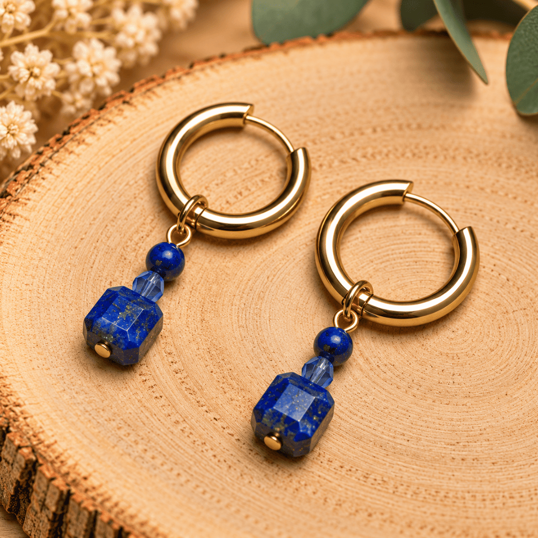 Créoles CARLA – Lapis-lazuli et cristal de verre