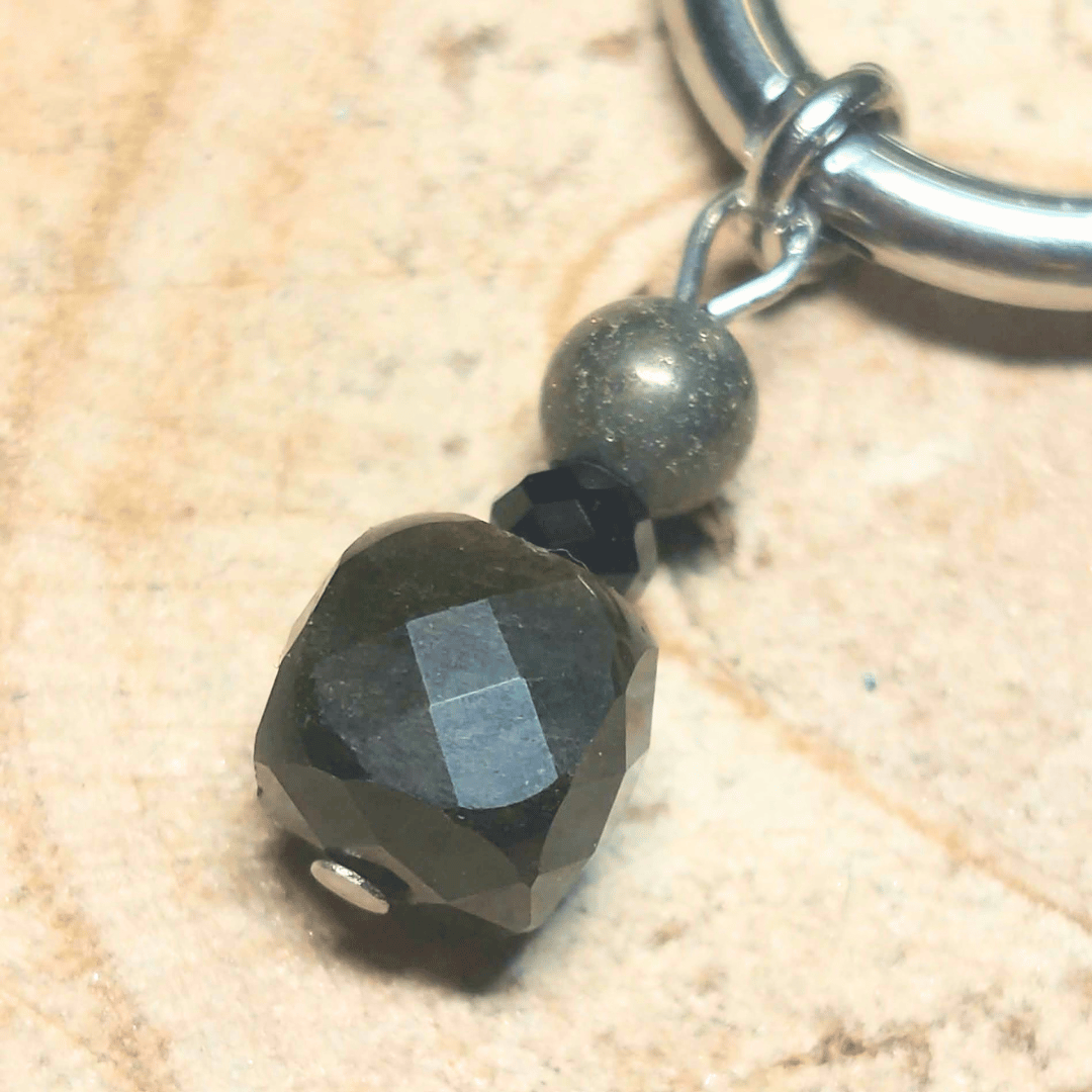 Créoles CARLA – Obsidienne dorée, pyrite et cristal de verre
