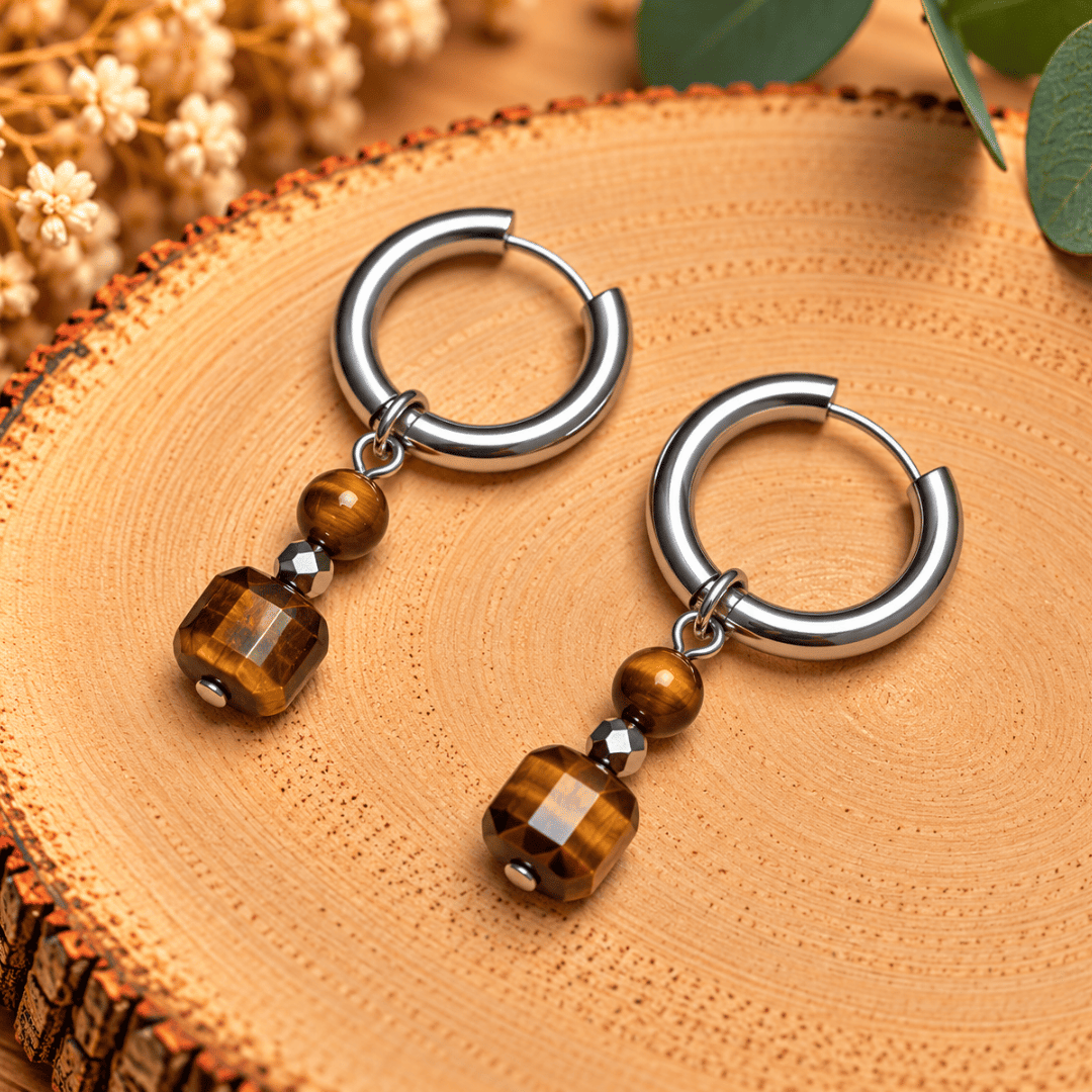 Créoles CARLA – Œil de tigre et cristal de verre