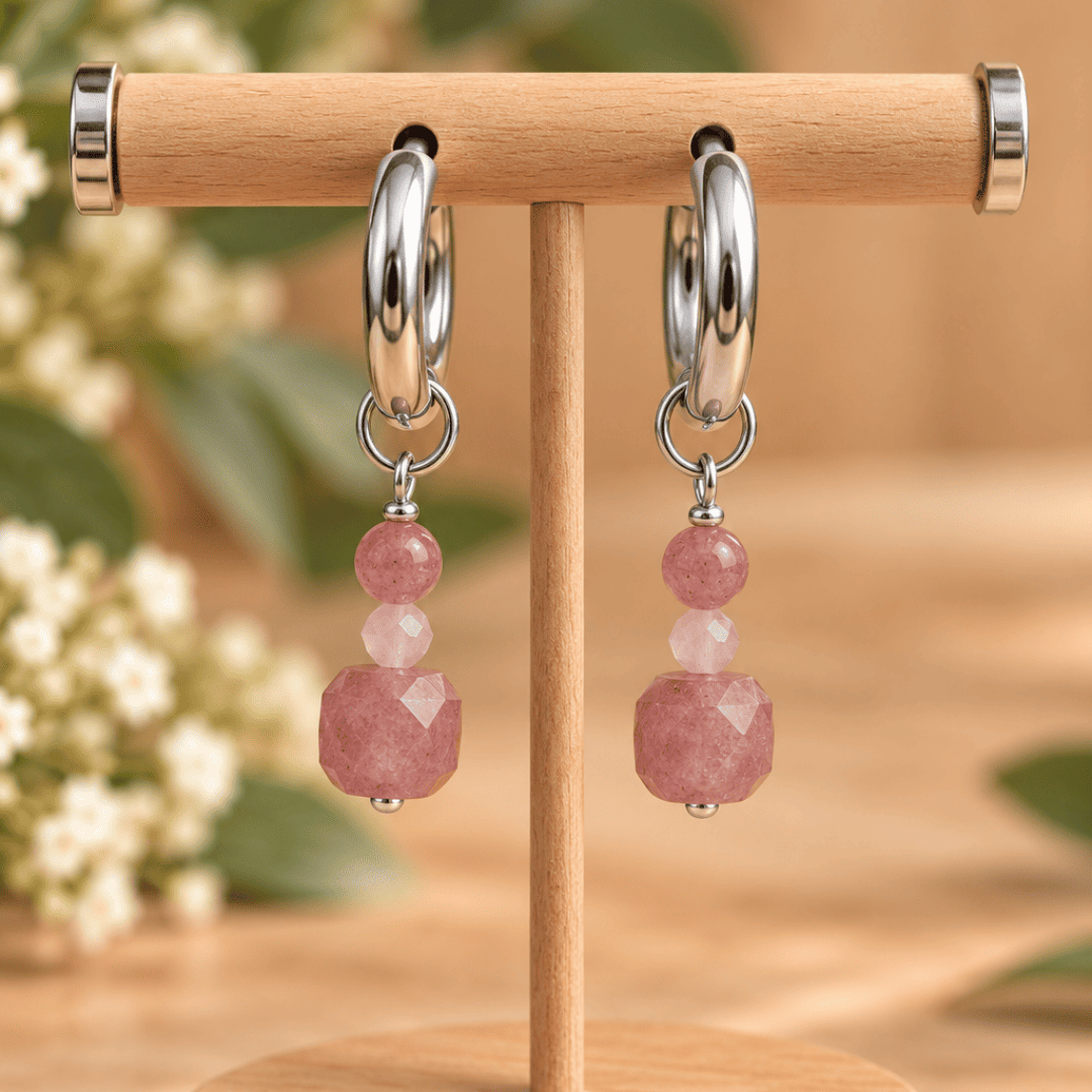 Créoles CARLA – Quartz fraise et tourmaline rose