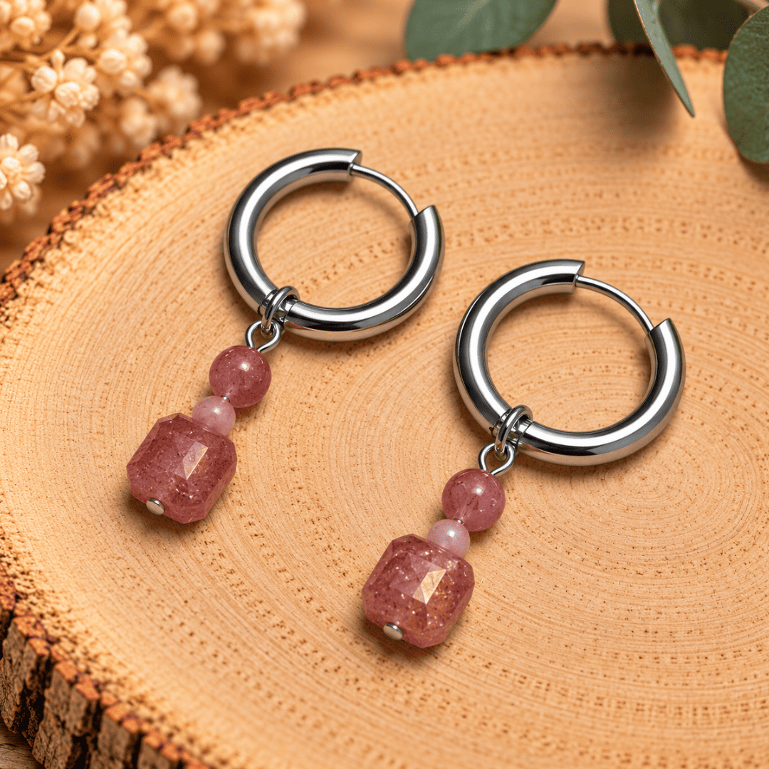 Créoles CARLA – Quartz fraise et tourmaline rose