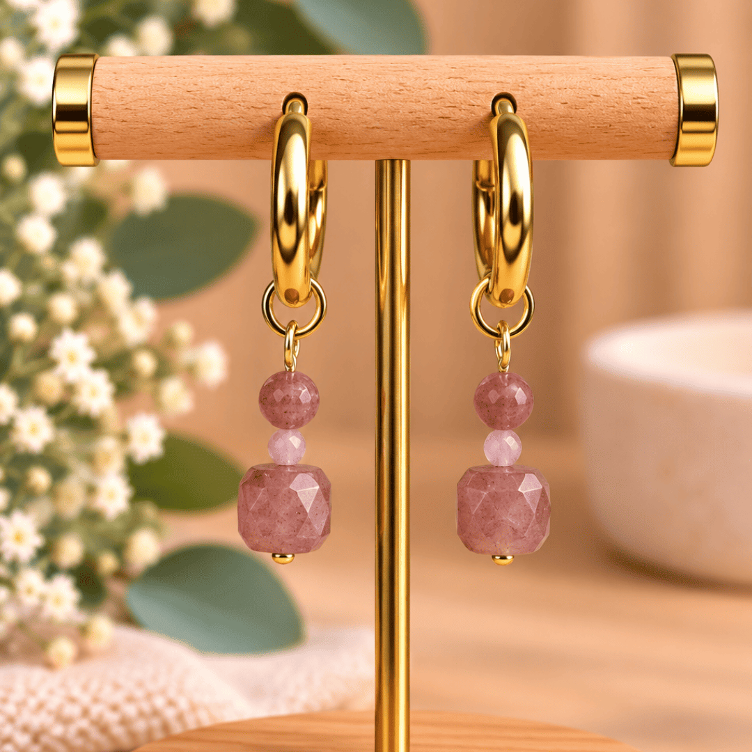 Créoles CARLA – Quartz fraise et tourmaline rose