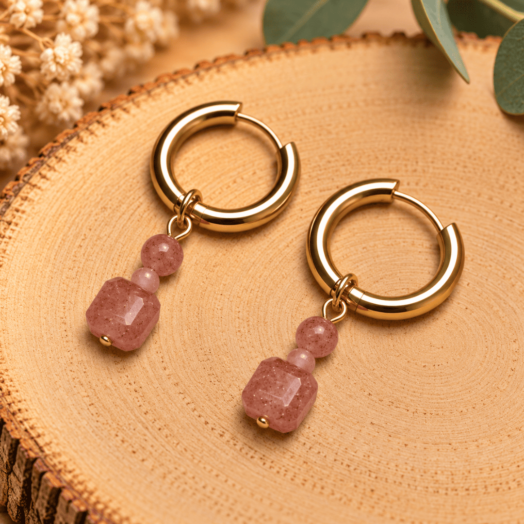 Créoles CARLA – Quartz fraise et tourmaline rose