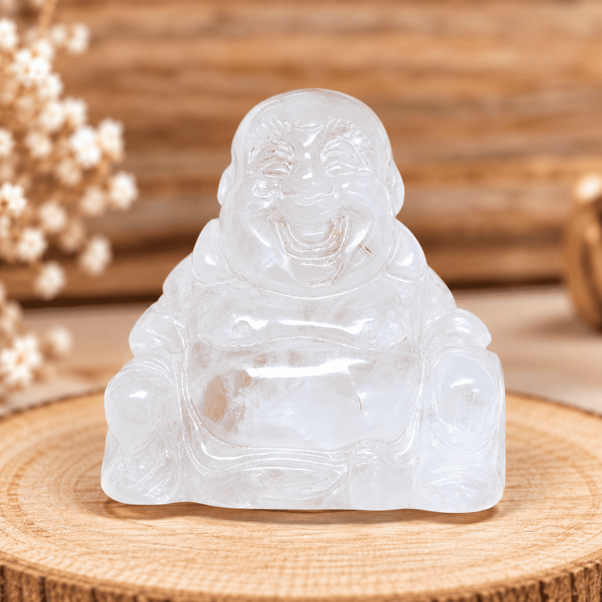 Bouddha en Cristal de Roche – Clarté & Énergie Pure