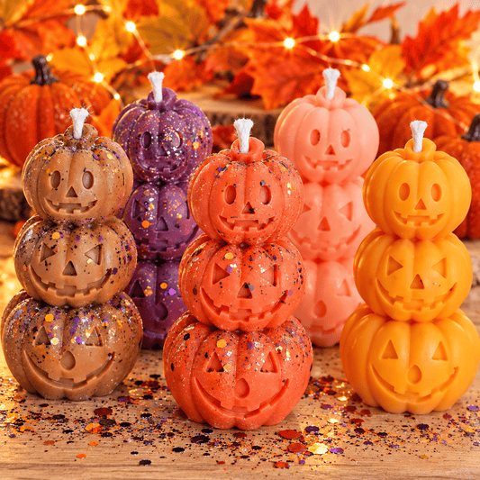 Bougie Halloween Artisanale – 3 Citrouilles Empilées 🎃