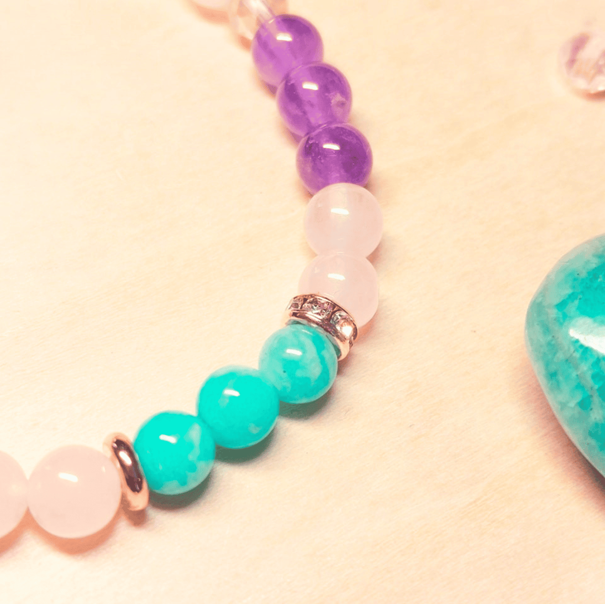 Bracelet Athéna – Amazonite, Améthyste & Quartz Rose