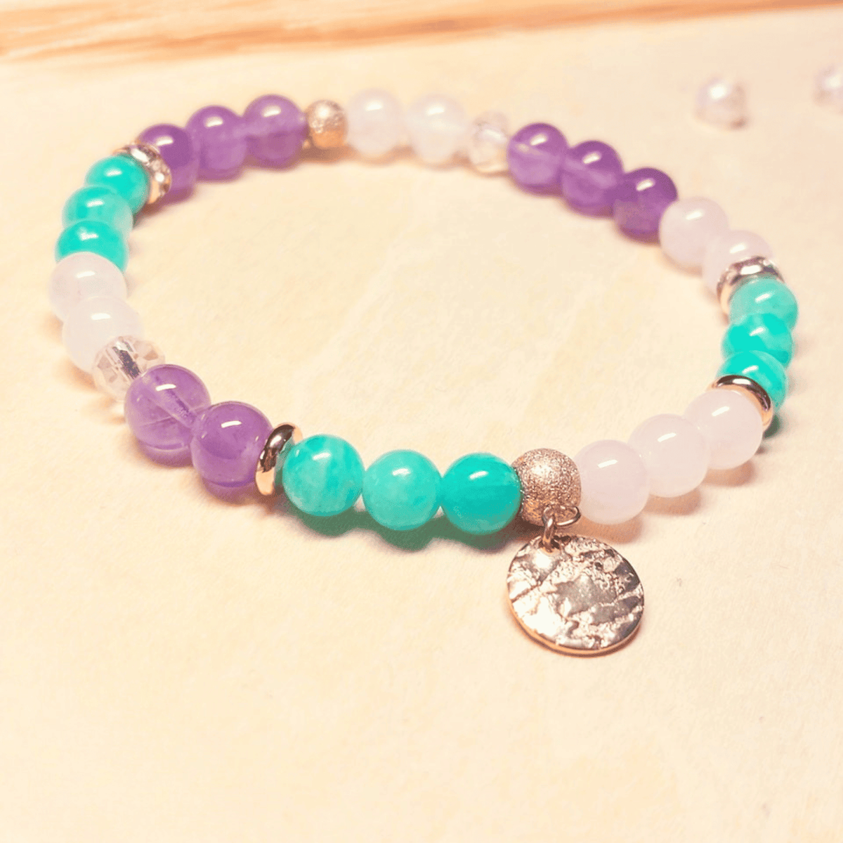 Bracelet Athéna – Amazonite, Améthyste & Quartz Rose