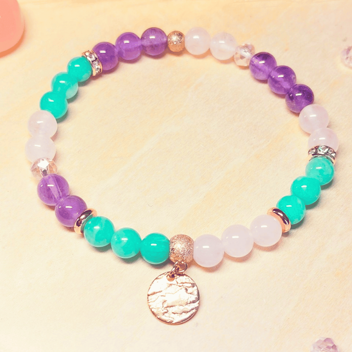 Bracelet Athéna – Amazonite, Améthyste & Quartz Rose