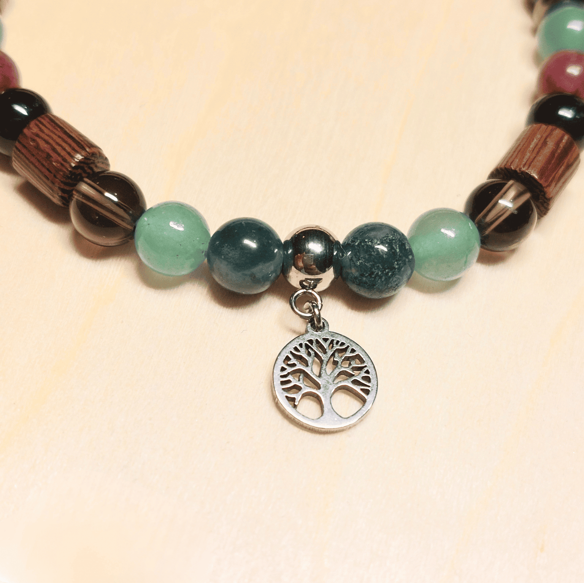 Bracelet Gaïa – Aventurine Verte, Agate Mousse, Quartz Fumé & Tourmaline