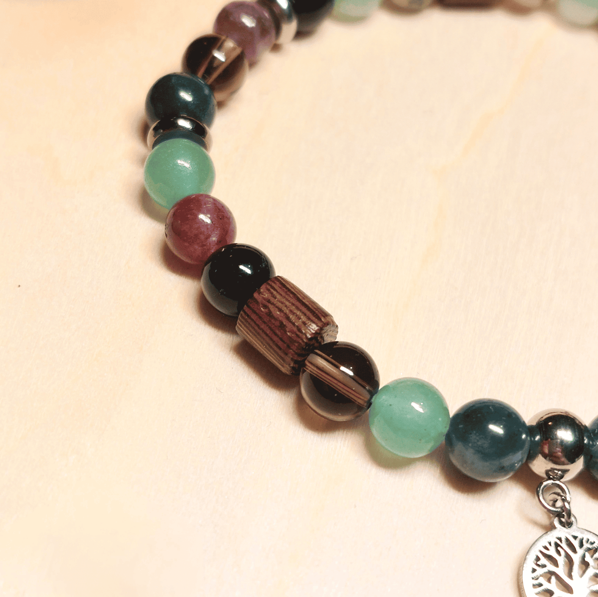 Bracelet Gaïa – Aventurine Verte, Agate Mousse, Quartz Fumé & Tourmaline