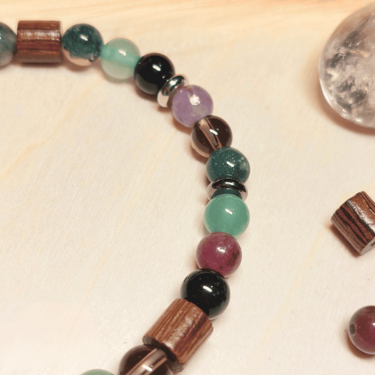 Bracelet Gaïa – Aventurine Verte, Agate Mousse, Quartz Fumé & Tourmaline