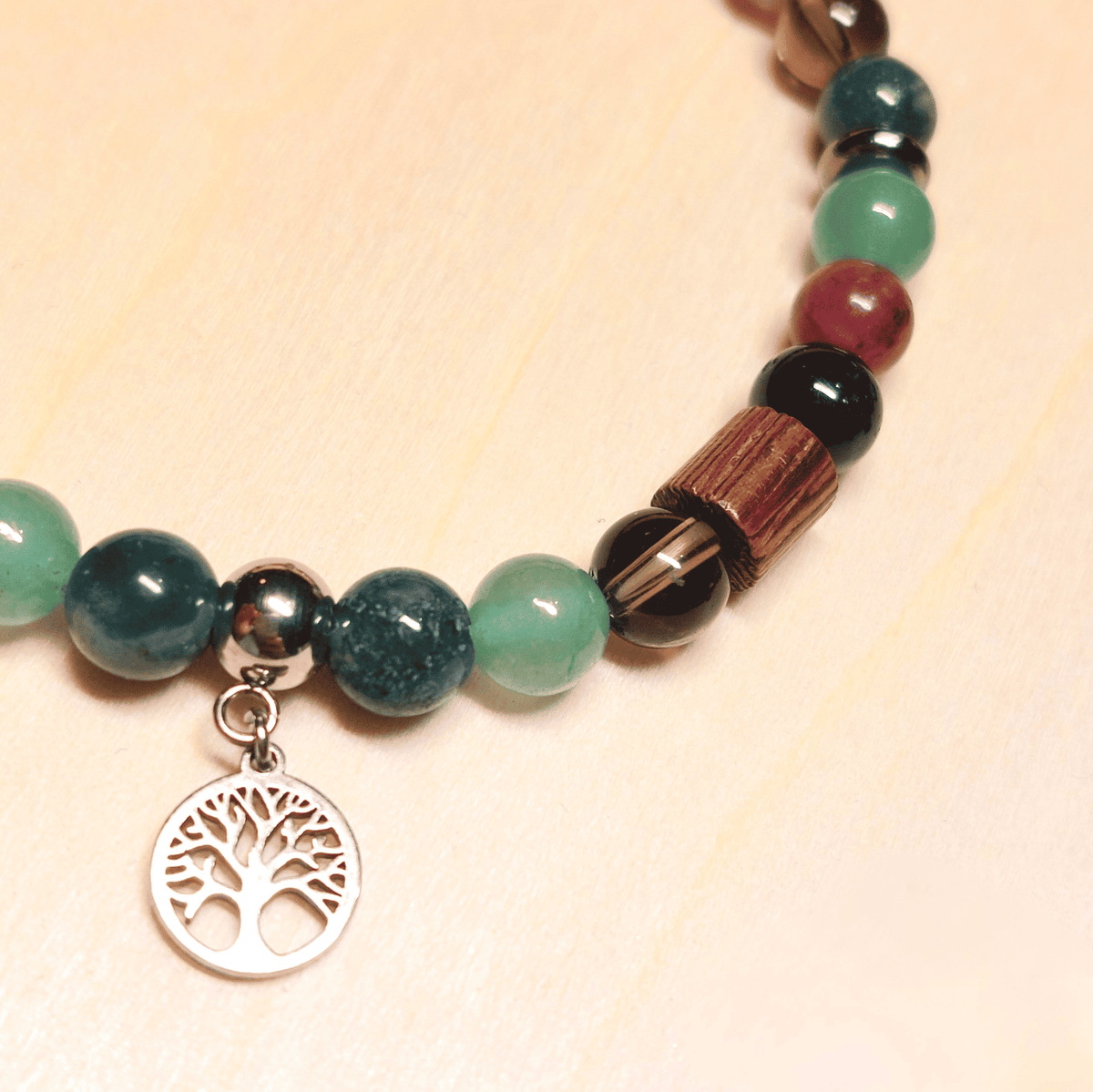 Bracelet Gaïa – Aventurine Verte, Agate Mousse, Quartz Fumé & Tourmaline