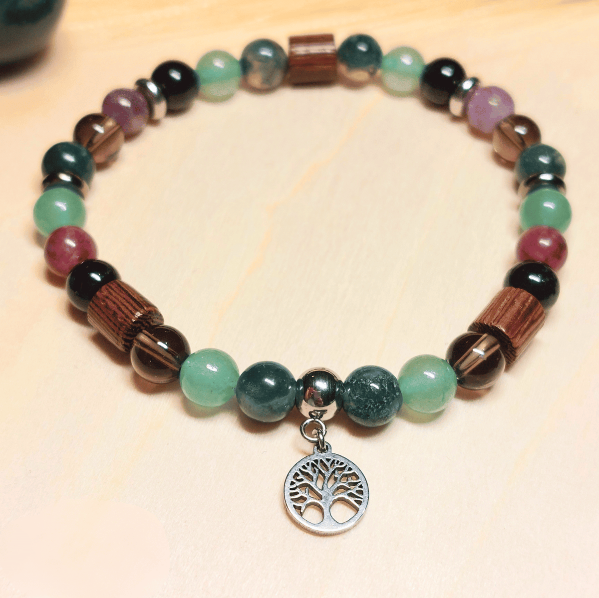 Bracelet Gaïa – Aventurine Verte, Agate Mousse, Quartz Fumé & Tourmaline