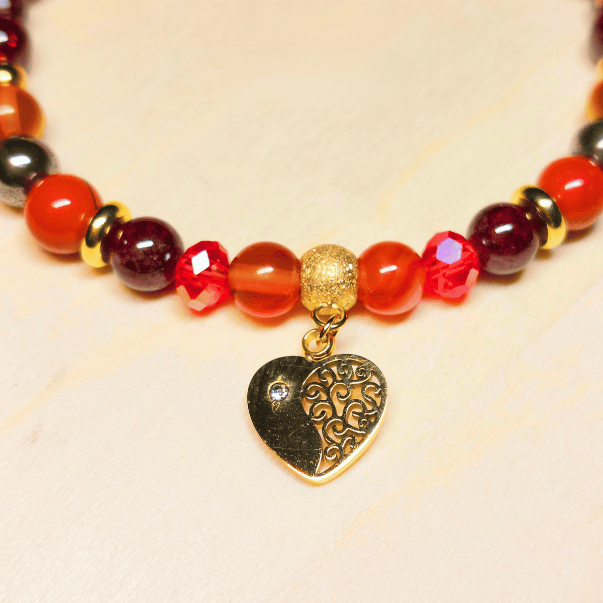 Bracelet Hestia – Grenat, Jaspe Rouge, Cornaline, Ambre & Pyrite