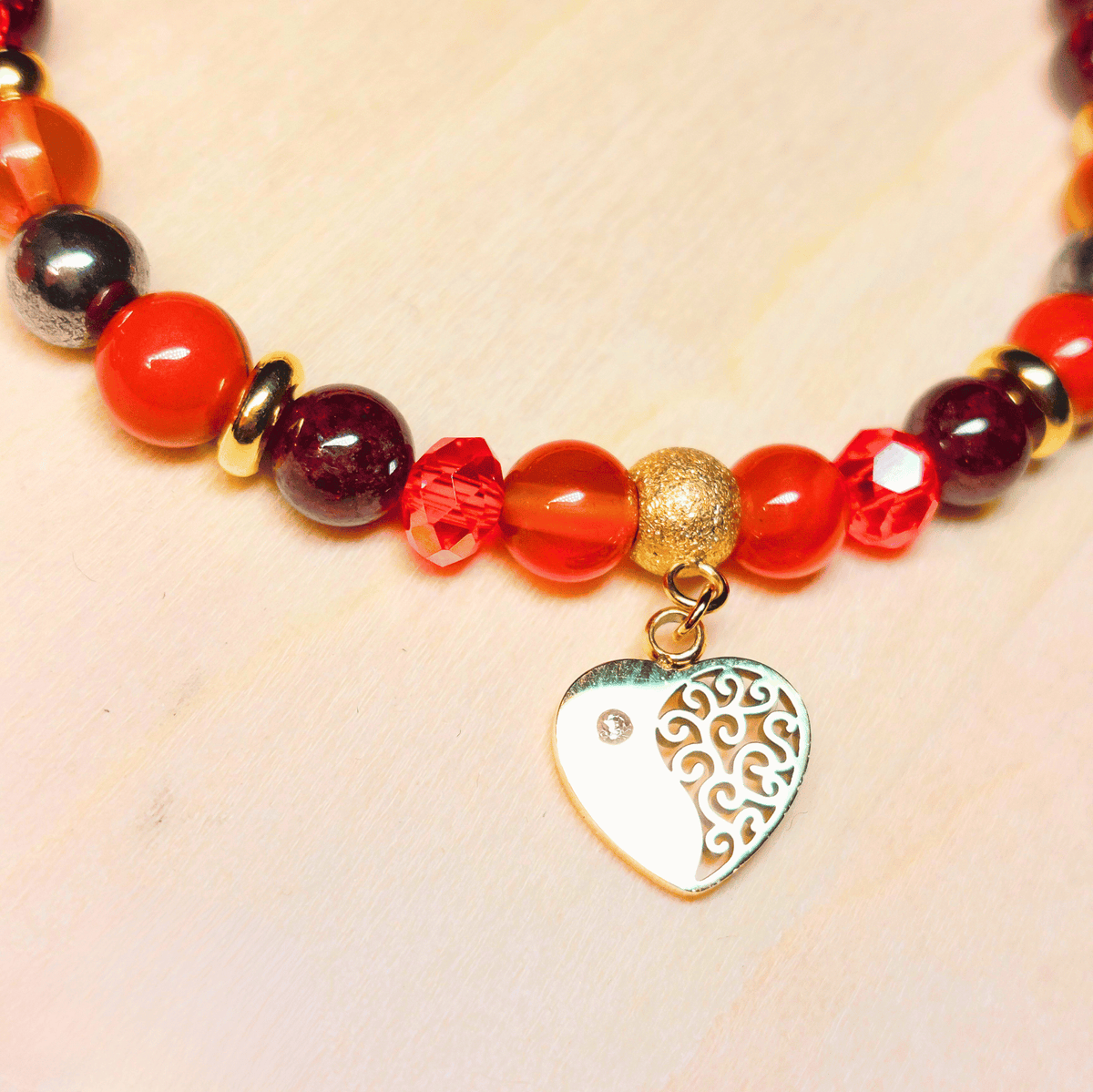 Bracelet Hestia – Grenat, Jaspe Rouge, Cornaline, Ambre & Pyrite