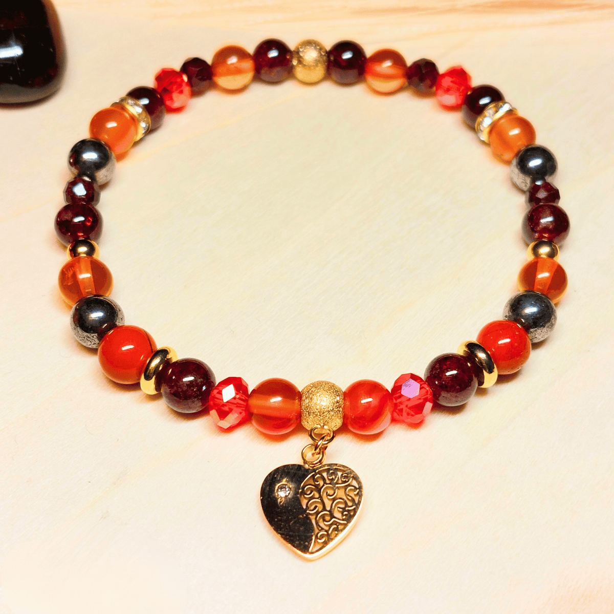Bracelet Hestia – Grenat, Jaspe Rouge, Cornaline, Ambre & Pyrite