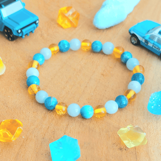 Bracelet Enfant "Croissance & Bien-être" – Ambre, Apatite & Aigue-Marine