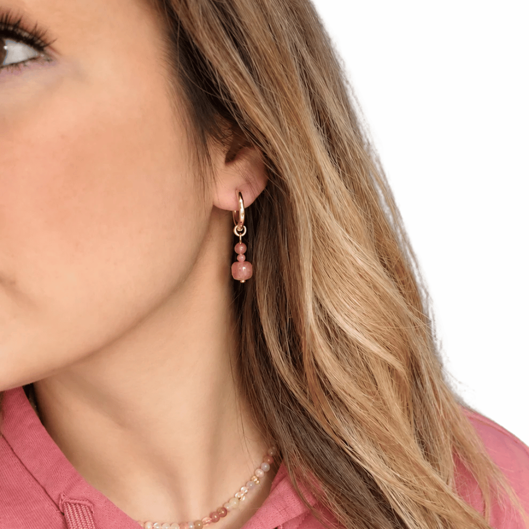 Créoles CARLA – Quartz rose et cristal de verre
