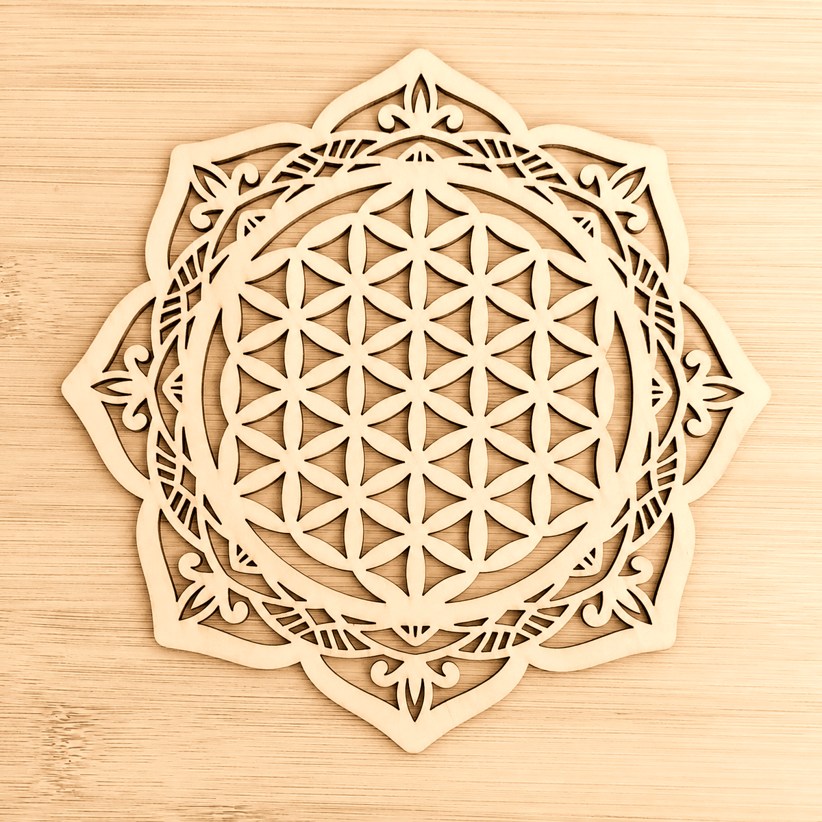 Fleur de Vie Mandala en Bois 15 cm - Rechargement des Pierres | Cristal Color