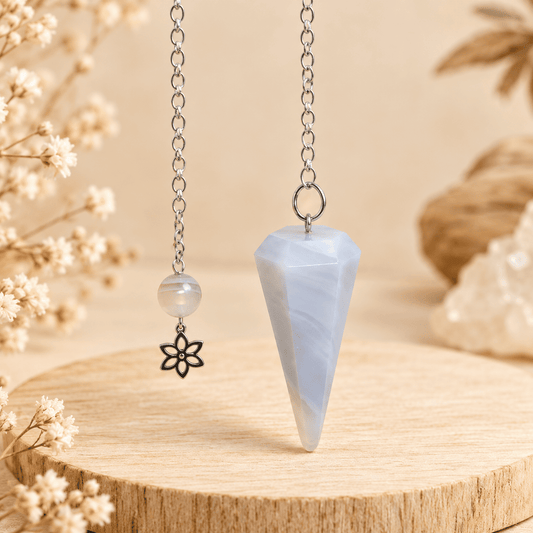 Pendule en Agate Grise – Pierre Naturelle – Breloque Fleur | Cristal Color