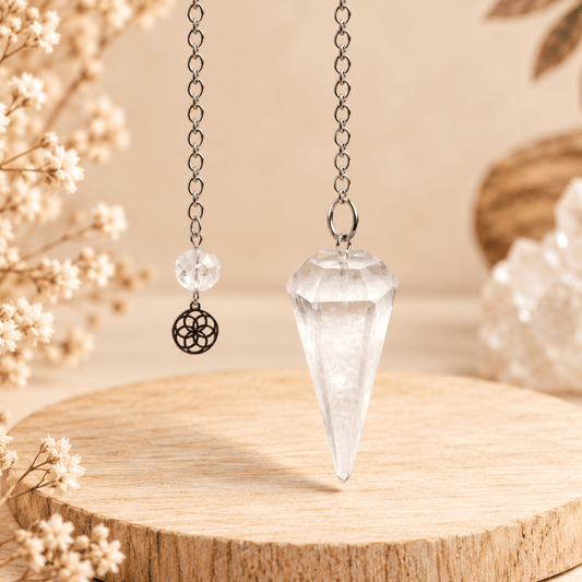 Pendule en Cristal de Roche – Pierre Naturelle – Breloque Fleur de vie | Cristal Color